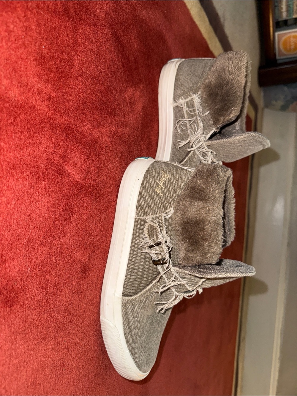 Women-Blowfish Beige Frayed-Edge Slip-On Sneakers -ankle booties - Picture 5 of 6